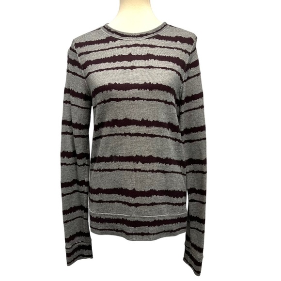 A.L.C. Conlo Gray & Brown Cotton Blend Striped Pullover Sweater Women’s Large - Picture 12 of 13